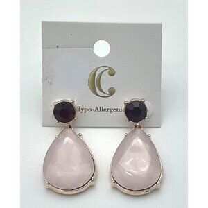 Charming Charlie Holiday Faux Garnet & Pink Stone Teardrop NEW with Tags